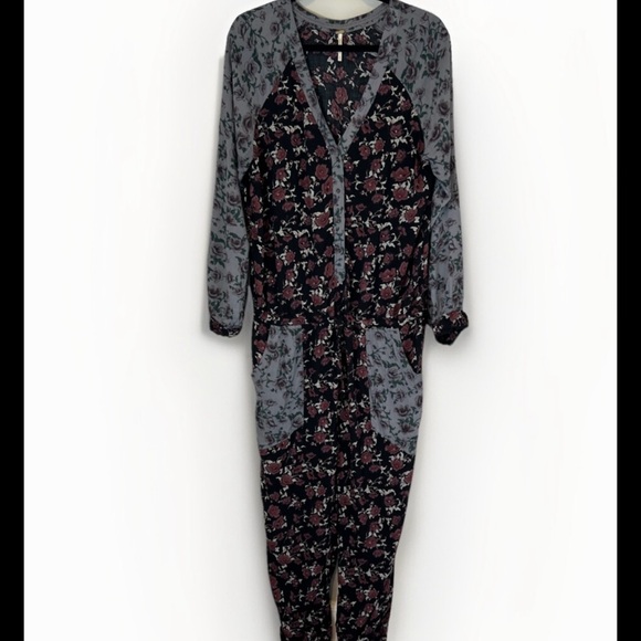 Free People Womens Sheila Floral Jumpsuit Romper Long Sleeve Lightweight Medium‎ - Picture 2 of 16